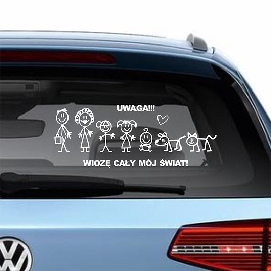 Naklejka na AUTO Wiozę cały mój świat! trochę na ścianę