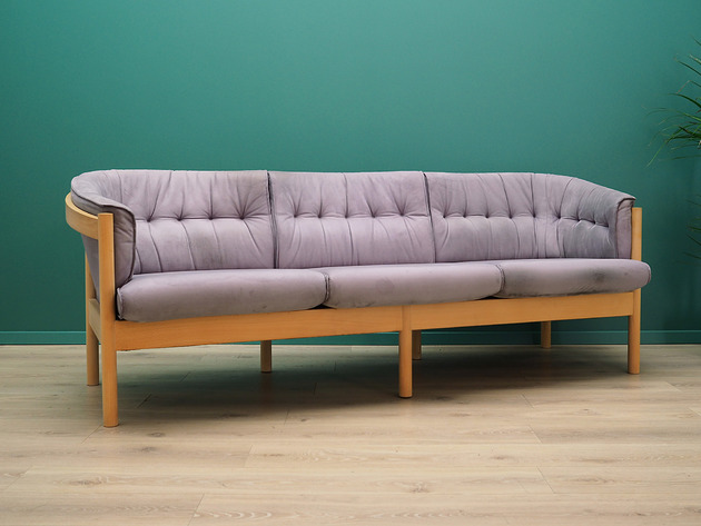 sofy i szezlongi Sofa welurowa wrzosowa, duński design, lata 70
