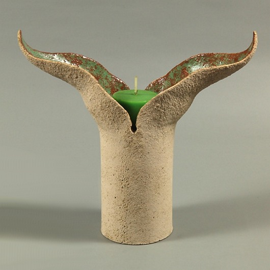 świeczniki i świece Ceramiczny lampion/świecznik dwulistny zielono-brązowy No.2