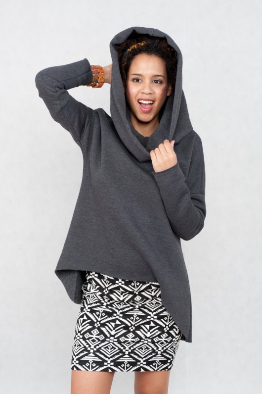 Grey Hoodie bluza z wielkim kominem kokowor