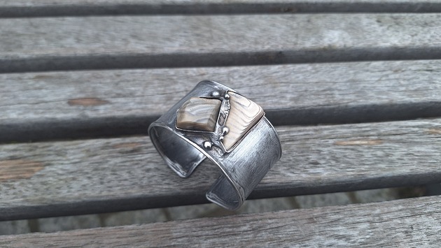 bransoletki wire wrapping Krzemień pasiasty - bransoletka regulowana