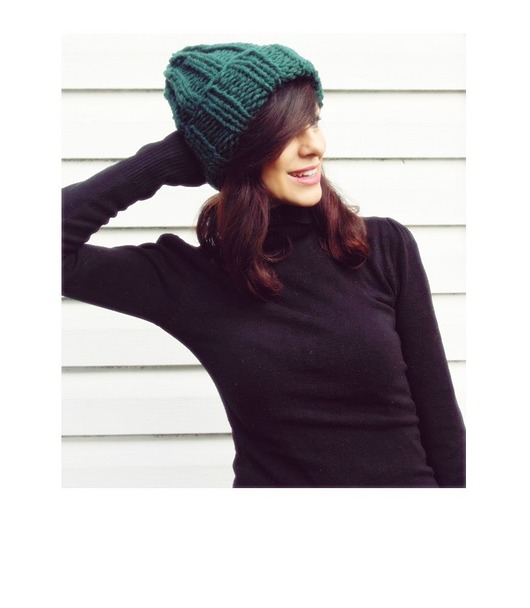 czapki damskie Czapka beanie  z wełną leśna zieleń