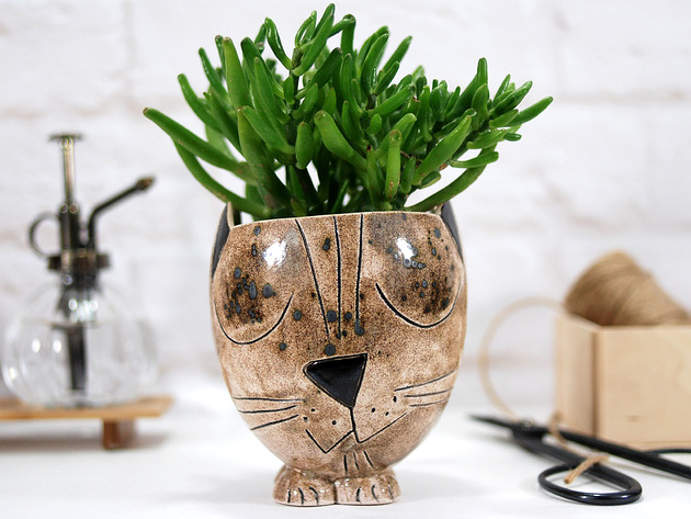 Ceramiczny kot doniczka na rośliny 10FingersArt