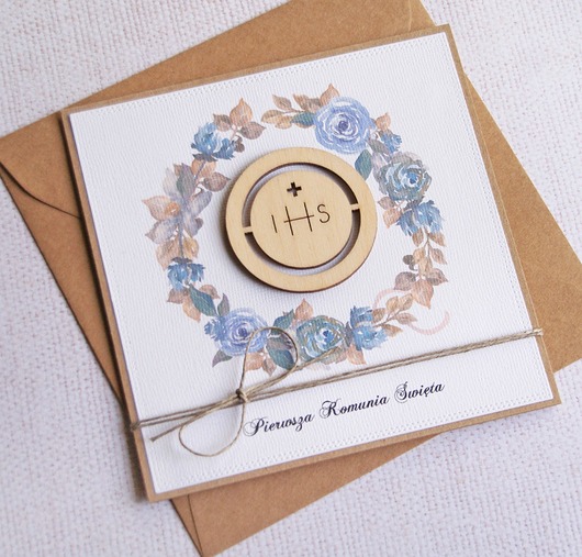 kartki na komunię Kartka z życzeniami : I Komunia Święta : niebieska : ihs