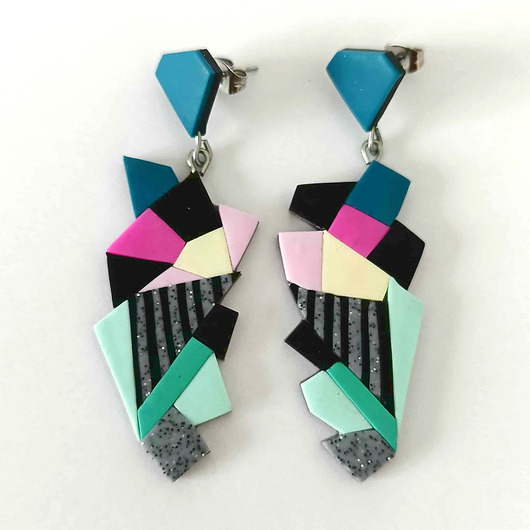 kolczyki z masy plastycznej Geometryczne Miętowe Turkusowe Kolczyki