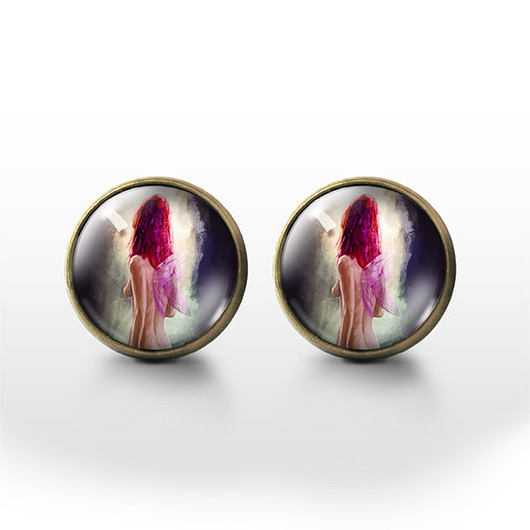 kolczyki szklane Kolczyki sztyfty - Wróżka - brąz