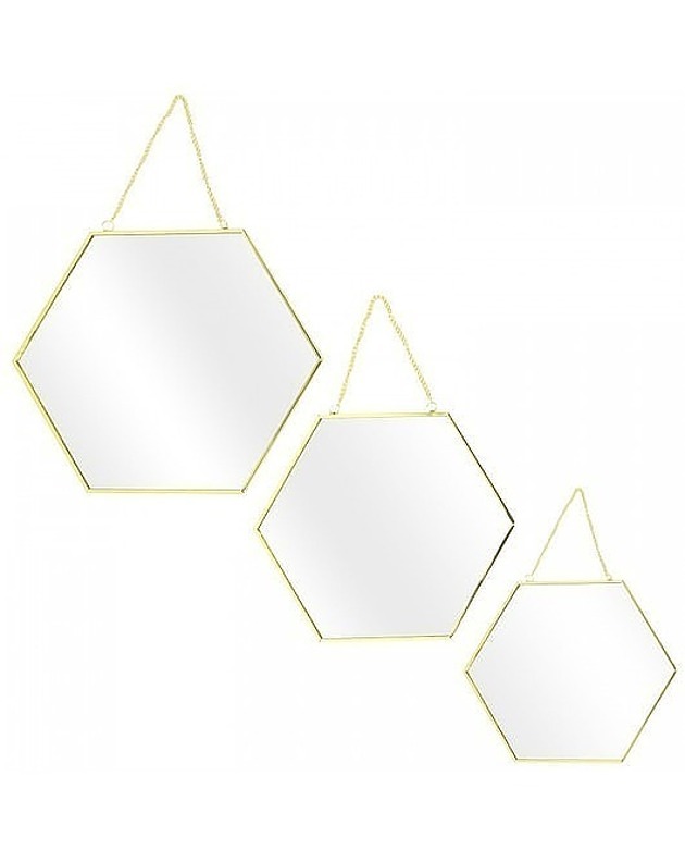 lustra stojące i wiszące Lustro 3 szt. na Łańcuszku Hexi Złote