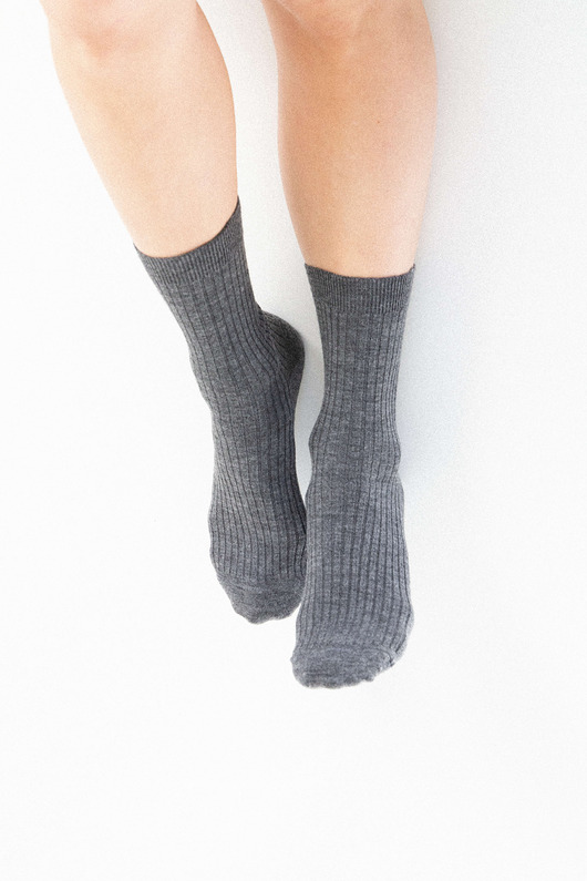 skarpetki damskie NORKI - Skarpetki Grafitowe Prążkowane Wełniane Całoroczne 35 - 37