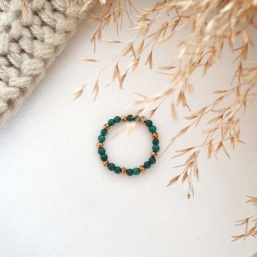 pierścionki elastyczne Zielony pierścionek z malachitem