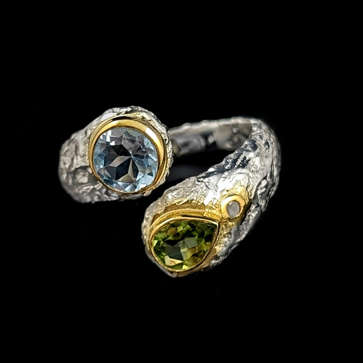 pierścionki srebrne Pierścionek szlachetni bracia- peridot i topaz