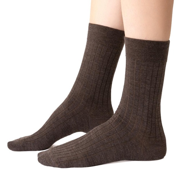 skarpetki damskie Skarpetki Simple z wełny merino prążkowane brązowe