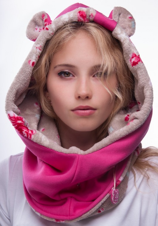 Kaptur - love animals - pink teddy MIMIŚ