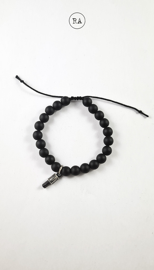 biżuteria męska SREBRO Czareny turmalin bransoletka z naturalnym minerałem