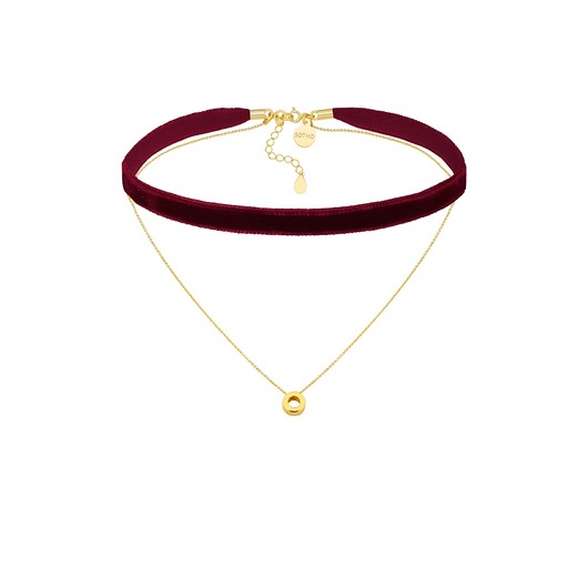 Bordowy aksamitny choker z łańcuszkiem SOTHO