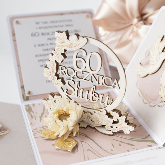 kartki scrapbooking 60 rocznica ślubu, diamentowe gody, exploding box, kartka 3d
