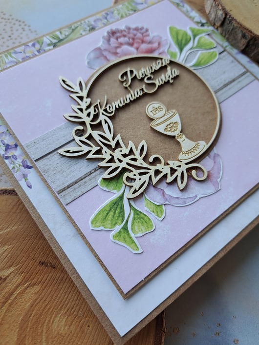 kartki scrapbooking Kartka na Komunię dla dziewczynki (w kopercie)