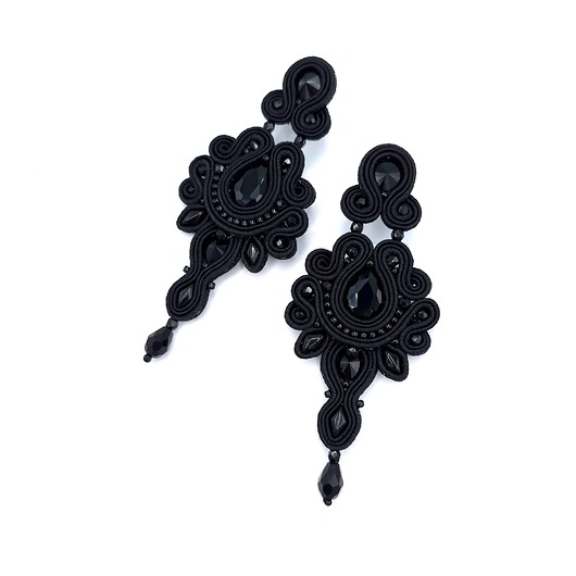 kolczyki soutache Magnolia kolczyki sutasz czarne wieczorowe długie w formie kwiatu