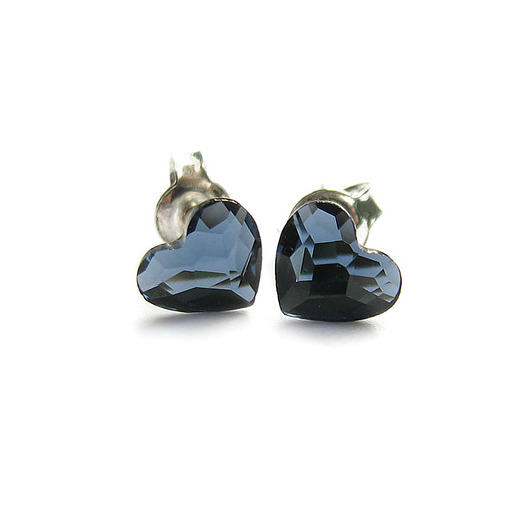 kolczyki swarovski Kolczyki - kryształy Swarovski - Jeansowe serduszka