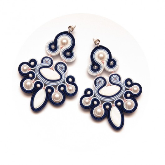 Kolczyki soutache - duże, żyrandole, perły maanuela
