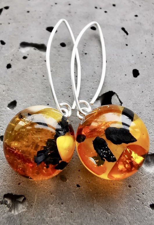 Kolczyki srebrne z bursztynem i węglem Grol Jewellery