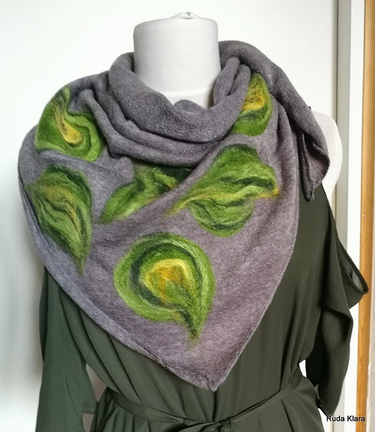 szale damskie chusta filcowana, wełną malowana