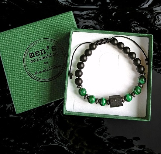 biżuteria męska OCHRONA, MIŁOŚĆ, ODWAGA - malachit, turmalin, onyks - bransoletka regulowana