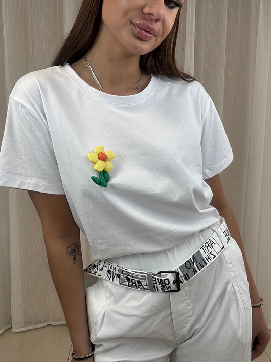 t-shirt damskie Bluzka kwiatek Bianco