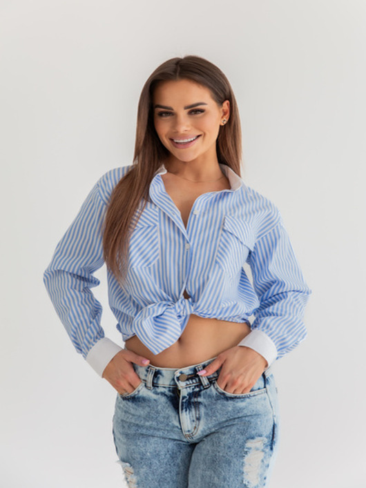 bluzki z długim rękawem damskie Blue striped shirt breeze