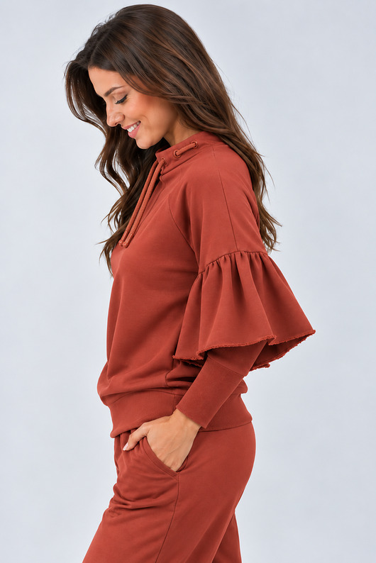 bluza bez kaptura damska Bluza  OTULONA  terakota