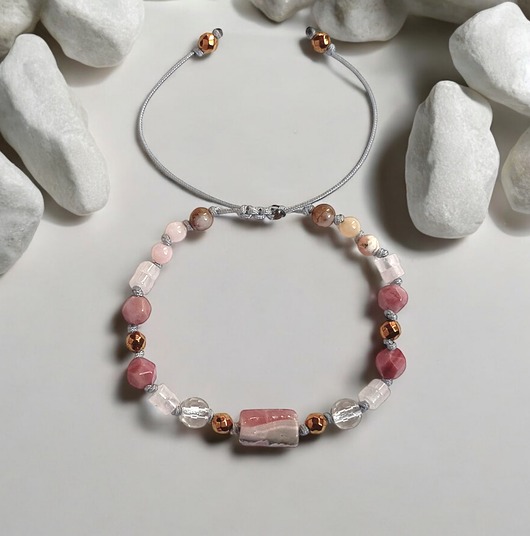 bransoletki z kamieni naturalnych SELF LOVE - amulet - RODOCHROZYT, rodonit, opal, k.górski,  k.różowy