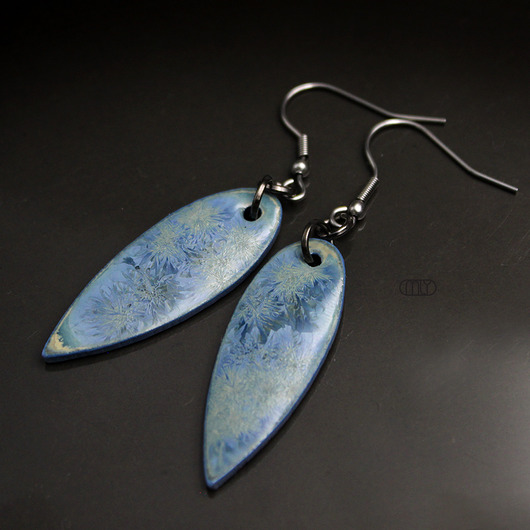 kolczyki ceramiczne Krystaliczne Listki/stal chirurgiczna/