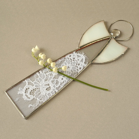 Pamiątka I Komunii anioł biały witrażowy BeArt Handmade