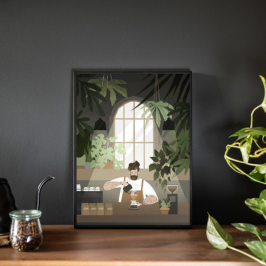 Plakat ilustrowany Barista 30x40 Leaf & Paper