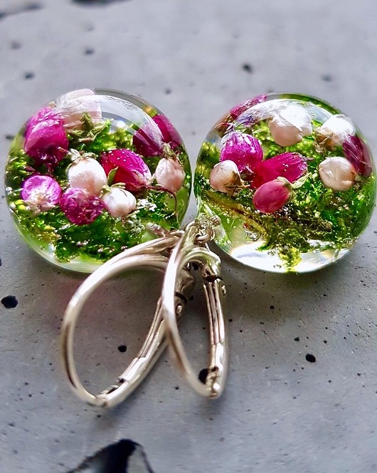 Kolczyki srebrne z mchem i wrzosem Grol Jewellery