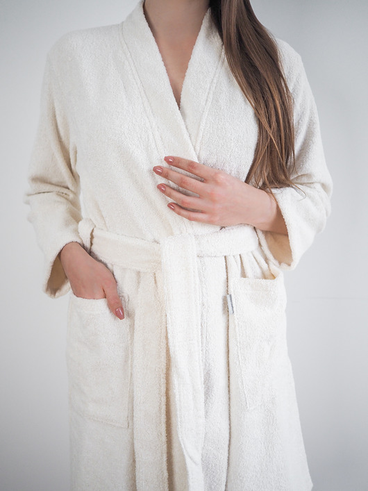 szlafroki damskie Lniany szlafrok frotte CREAMY WHITE