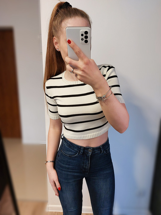 topy damskie CROP TOP Z KRÓTKIM RĘKAWEM I265 BIAŁO-CZARNY