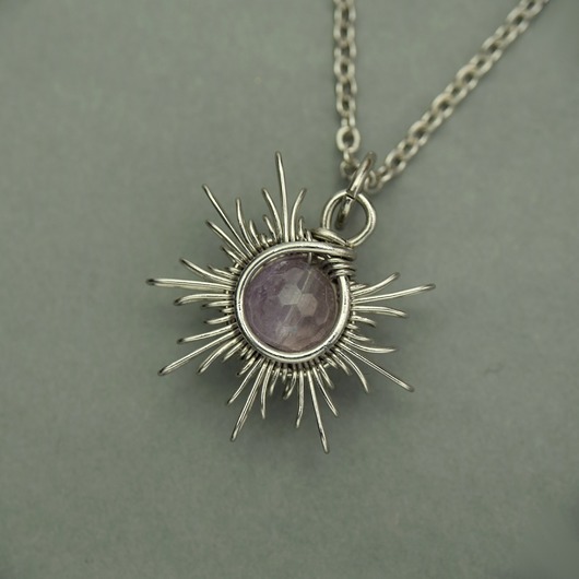 wisiory Wisiorek słoneczko ametyst wire wrapping słońce