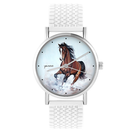 zegarki damskie Zegarek - Koń brązowy - silikonowy, biały