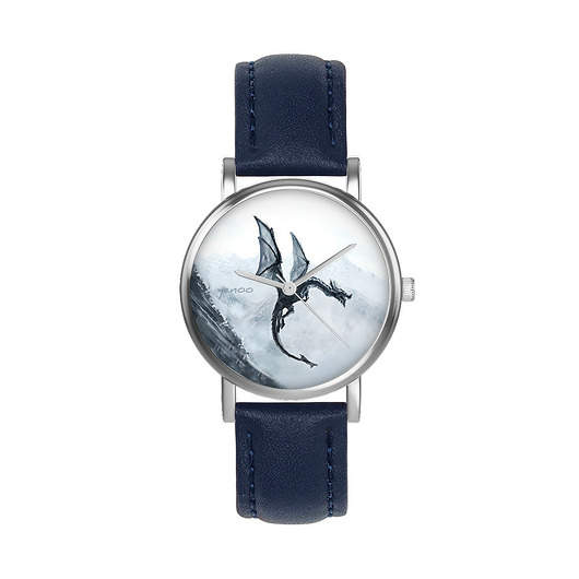 zegarki unisex Zegarek  mały - Czarny smok - skórzany, granatowy
