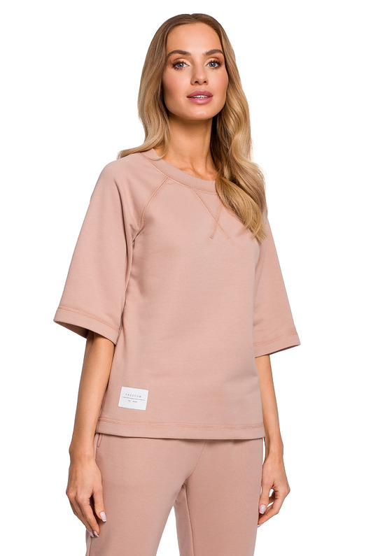 Bluza z krótkimi rękawami-mokka(M-584) MOE