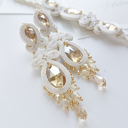 Biżuteria ślubna Kolczyki Sensuelle Soutache - ivroy i złoto