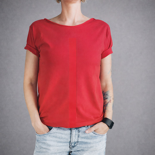 t-shirt damskie Czerwona kreska na czerwonym Oversize