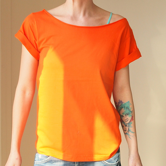 t-shirt damskie Pomarańczowy Oversize Bez Nadruku