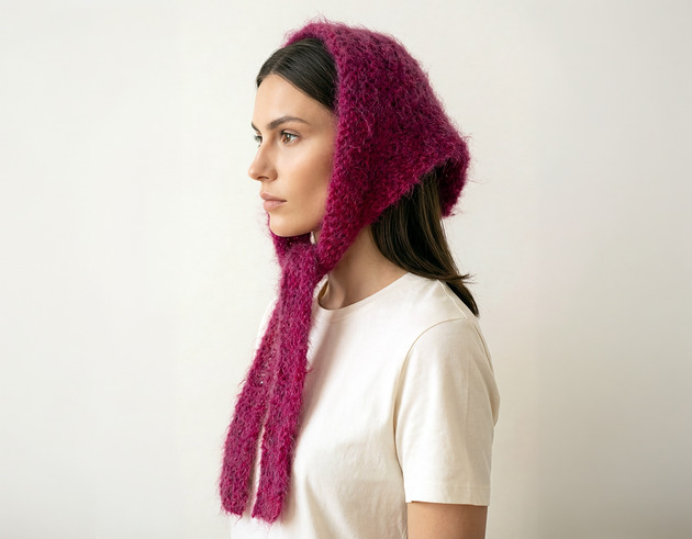 czapki damskie Wełniana chustka na głowę - red wine