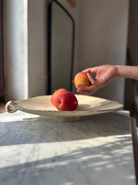 talerze, miski Ceramiczna Misa XXL na Cokole na  Owoce Przekąski Raw Beige