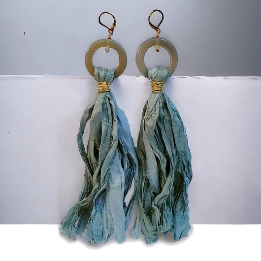 kolczyki z mosiądzu UNIKATOWE kolczyki : jedwab : bardzo długie : Sari 009