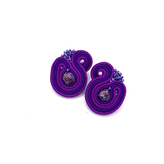 kolczyki soutache Kolczyki sutasz fioletowe sztyfty Largo z jaspisem małe lekkie