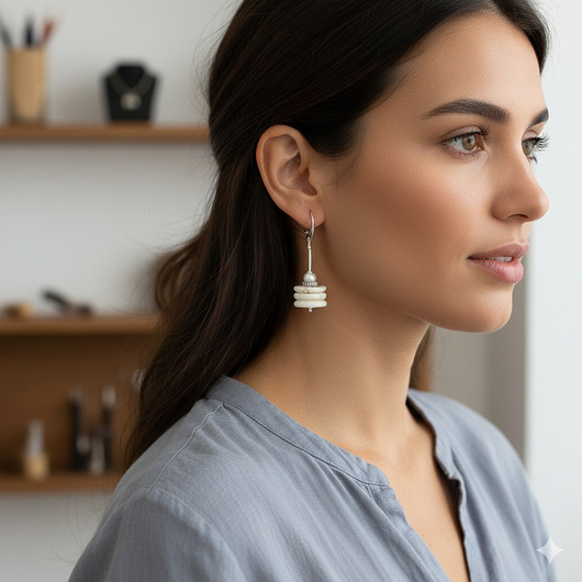 kolczyki srebrne Klasyczne beżowe kolczyki z howlitem i perłami srebro 925