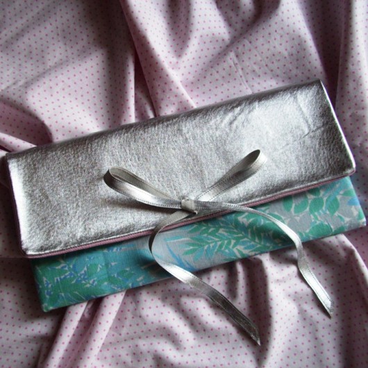 Kopertówka S Pastele+Mint+Skóra Silver+Kokarda Kinga Langenfeld