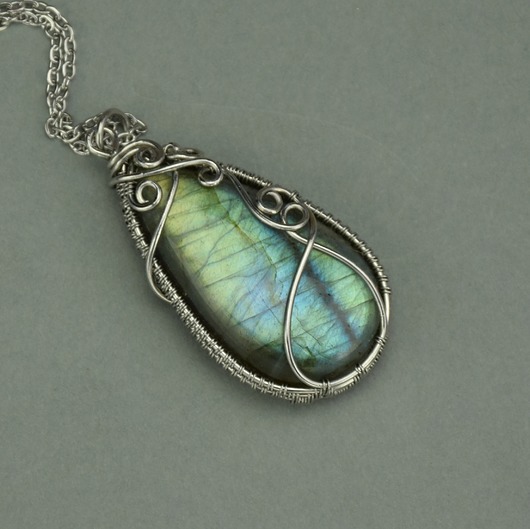 wisiory Duży wisior kolorowy labradoryt wire wrapping